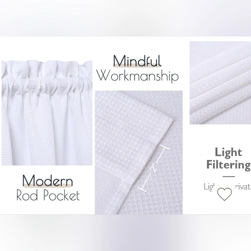 New with tags! Set of 2 Tiers Waffle Weave White Kitchen Curtains 60 x 45